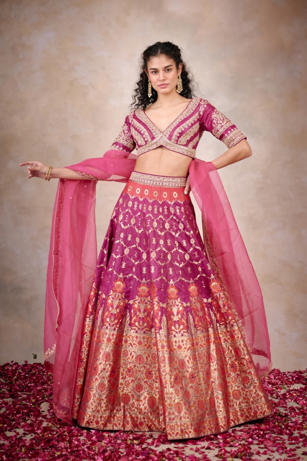 Onion Pink Banarasi Paithni Lehenga