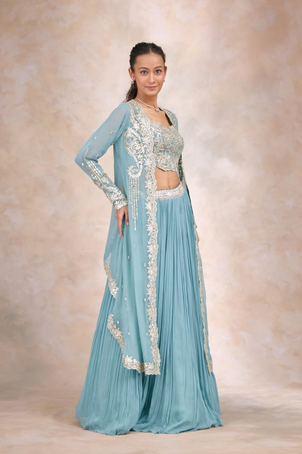 Teal Blue Cape Lehenga