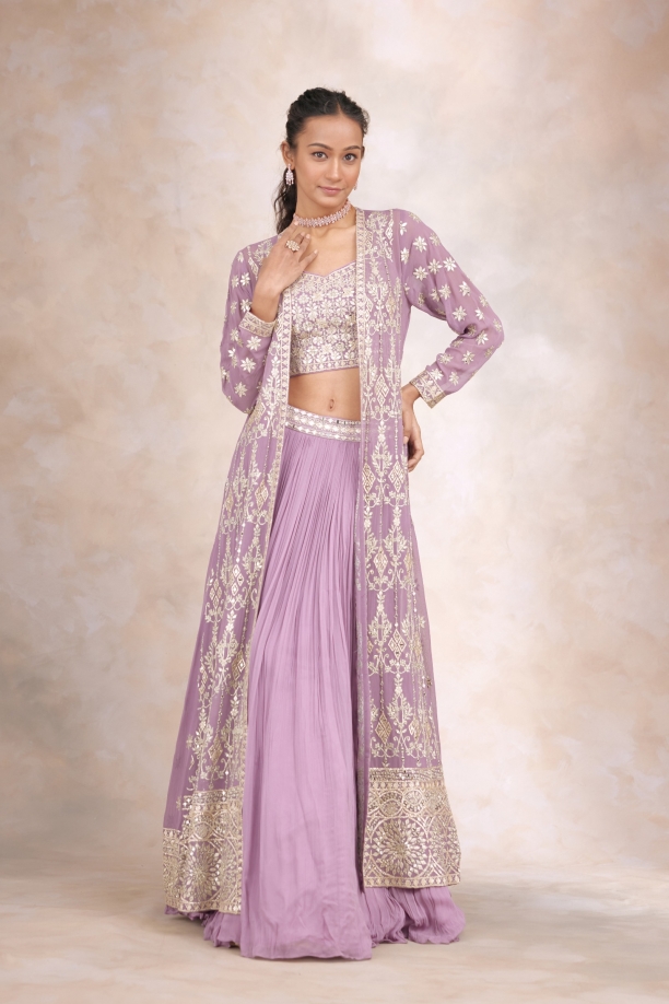 Lavender Herb Cape Lehenga