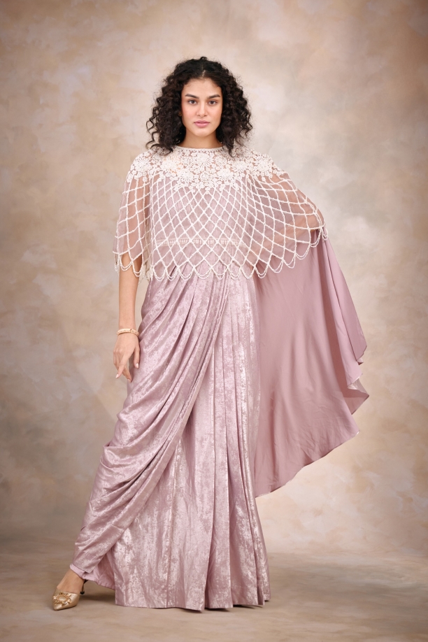 Pearly Lavender Drape Saree