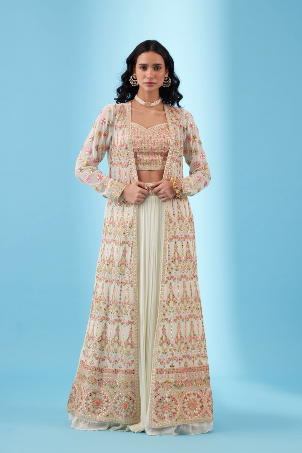 Ivory Embroidered Jacket Lehenga