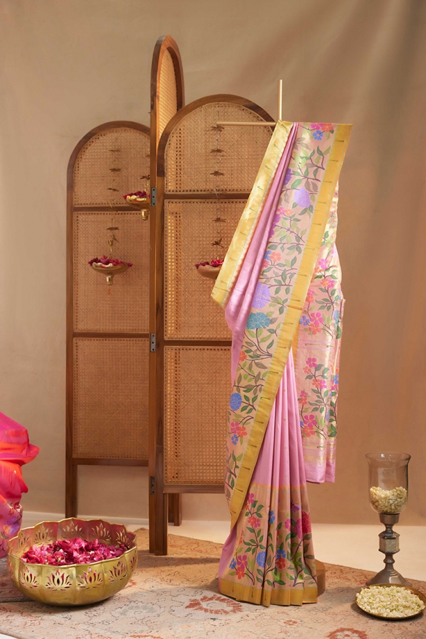 Onion Pink Paithani Silk Saree