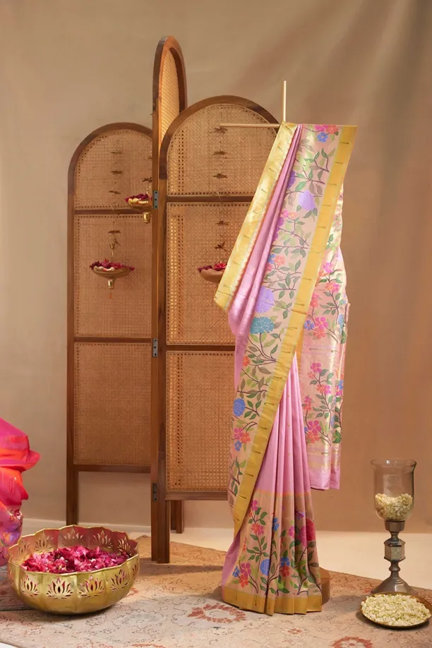 Onion Pink Paithani Silk Saree