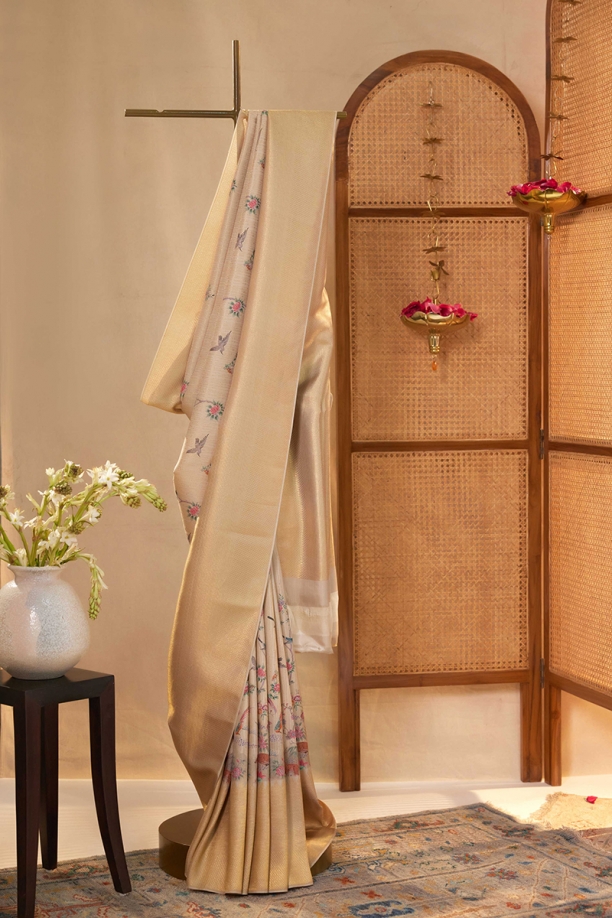 Warm White Kanjivaram Silk saree