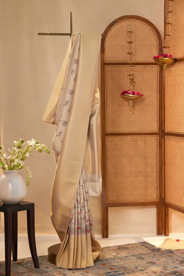 Warm White Kanjivaram Silk saree