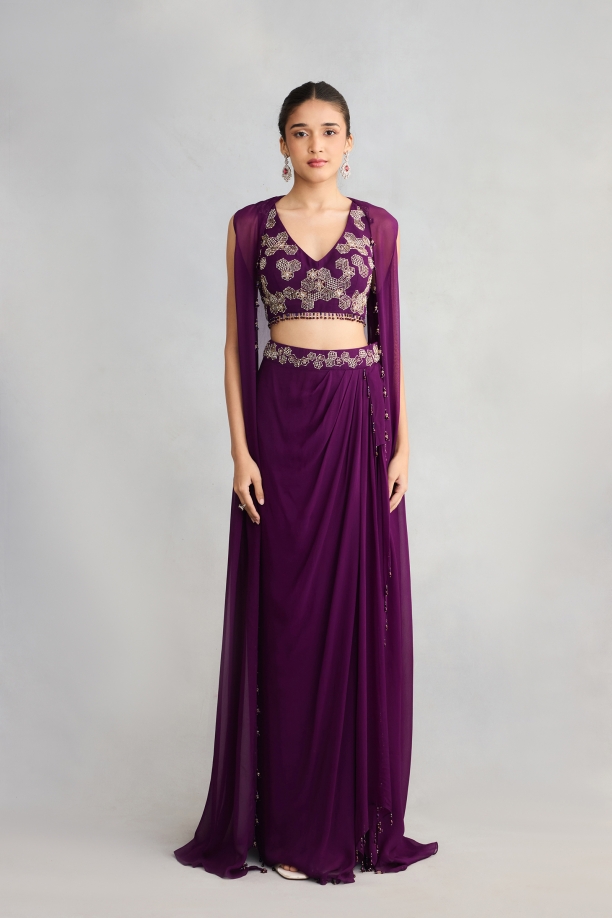 Amethyst Georgette Cape Skirt Set
