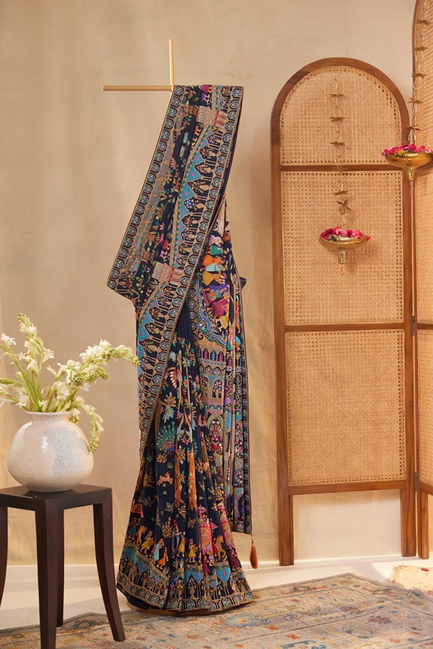 Navy blue Pure Georgette Saree