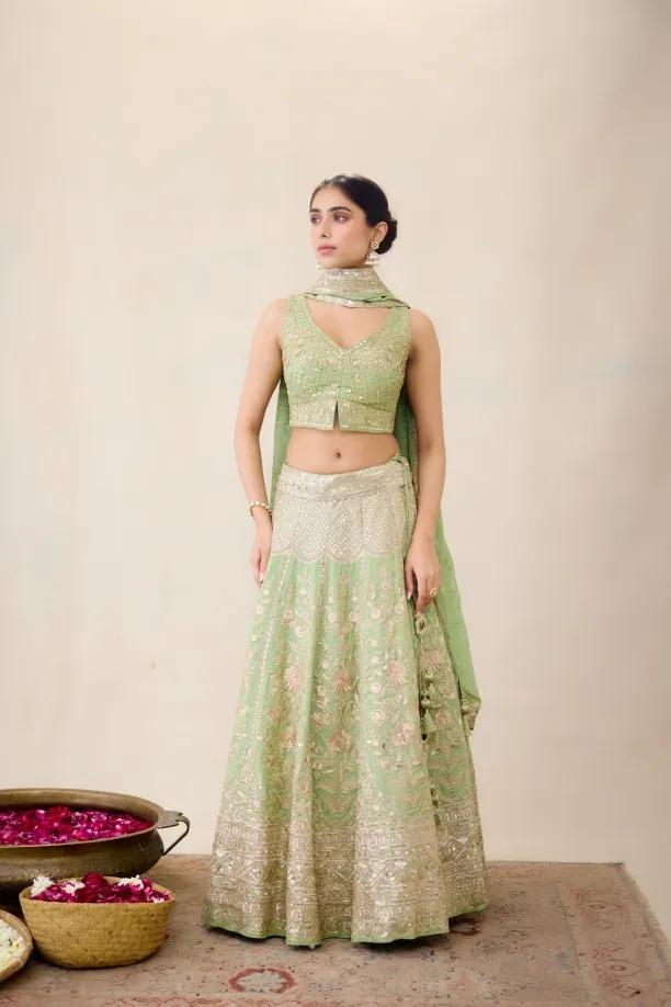 Parrot Green Lehenga Set