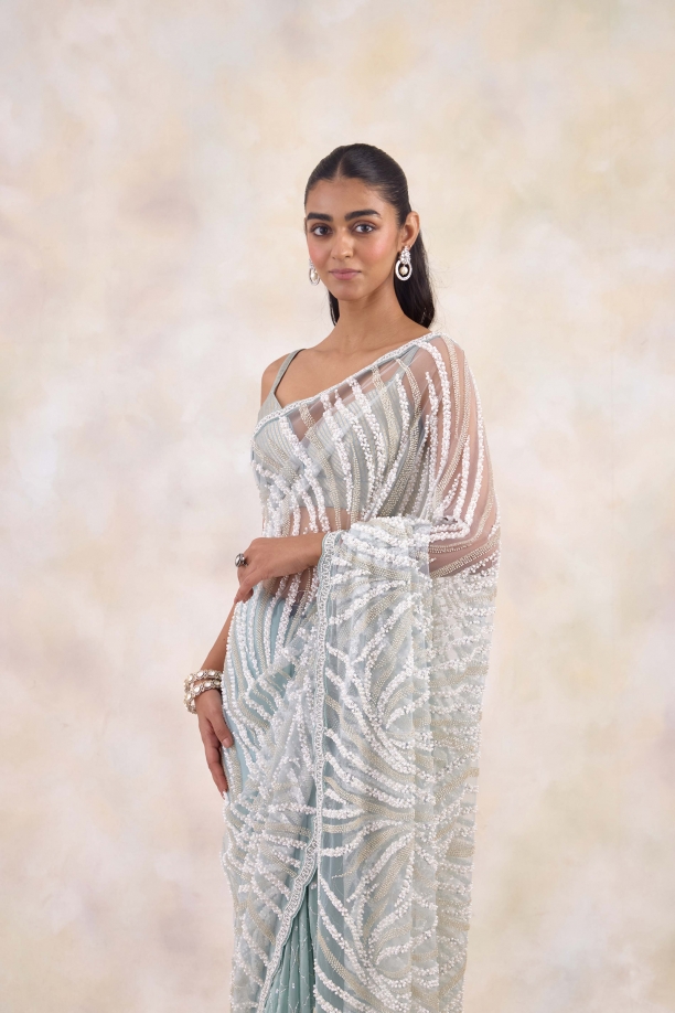 Light Steel Blue Net Saree
