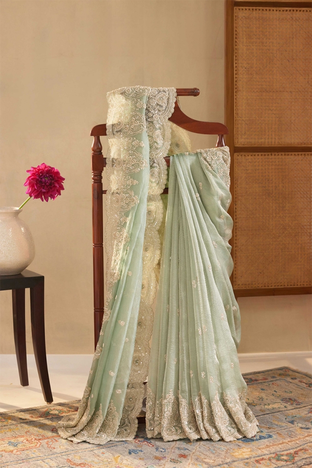  Ocean Green Tissue Organza Saree