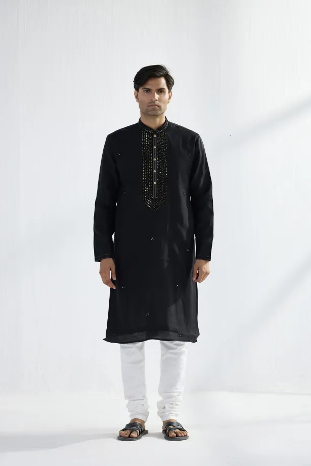 Black Cotton Mirror Kurta Set