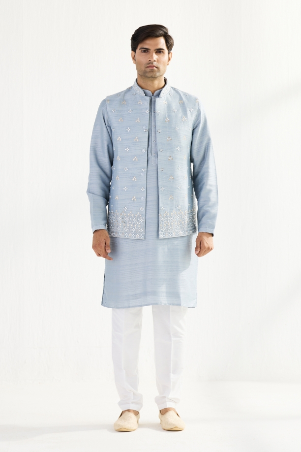 Ice Blue Silk Half Jacket Set