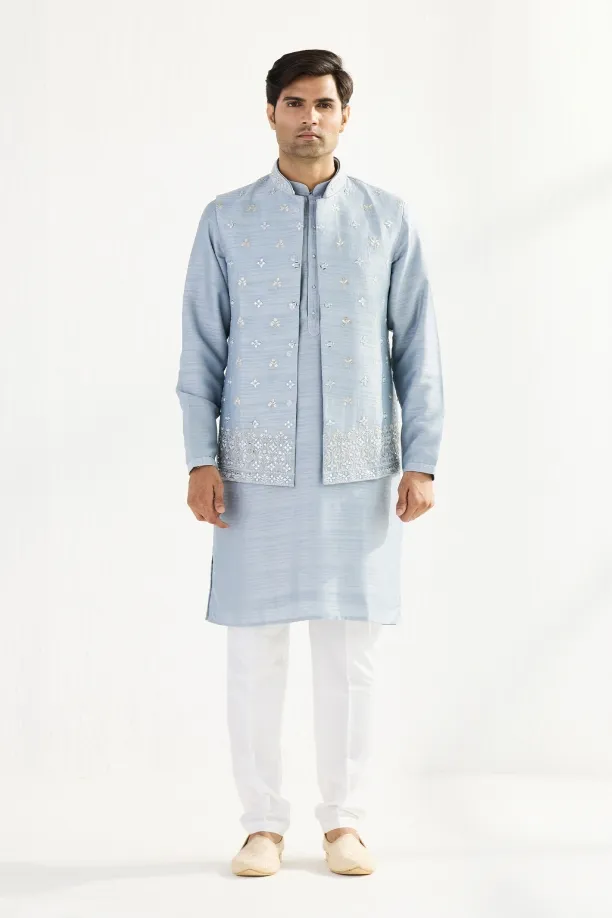 Ice Blue Silk Half Jacket Set
