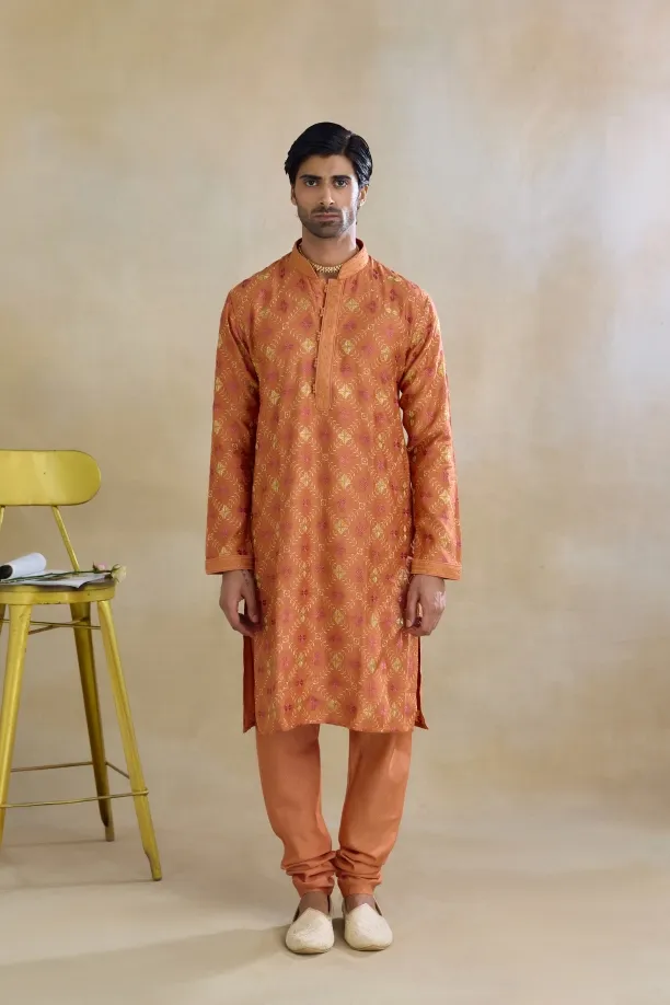 Saffron Silk Kurta Set