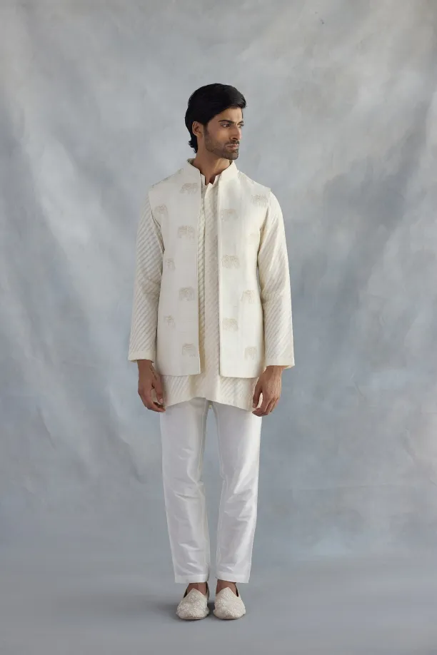 Classic Ivory Chanderi Half Jacket Set