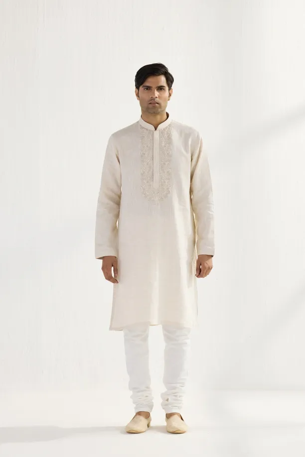 Cream Linen Kurta Chudidar Set