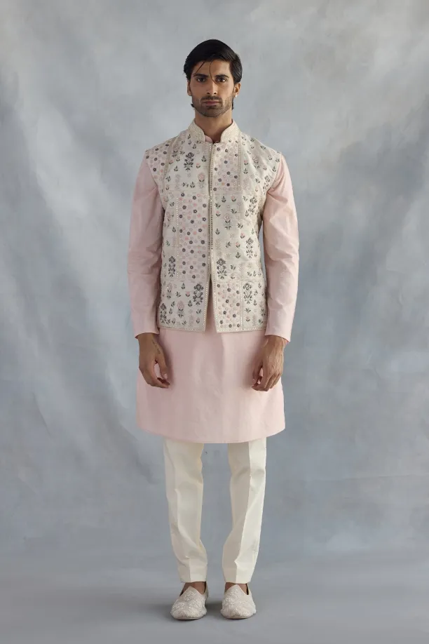 Pale Pink Silk Half Jacket Set