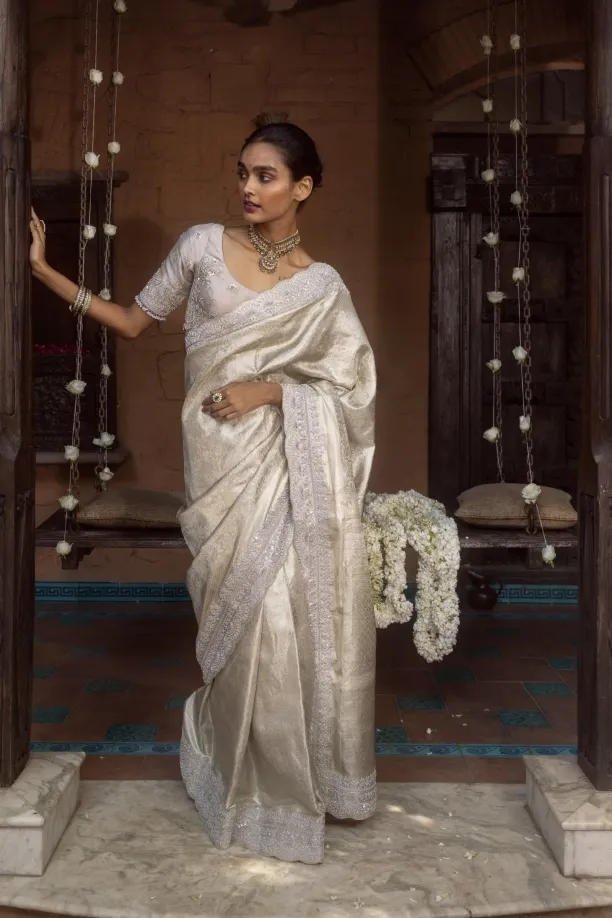 Silver Kanjivaram Silk Tissue Saree