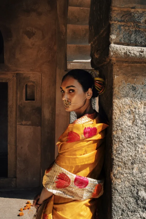 Mustard Yellow Katan Silk Saree