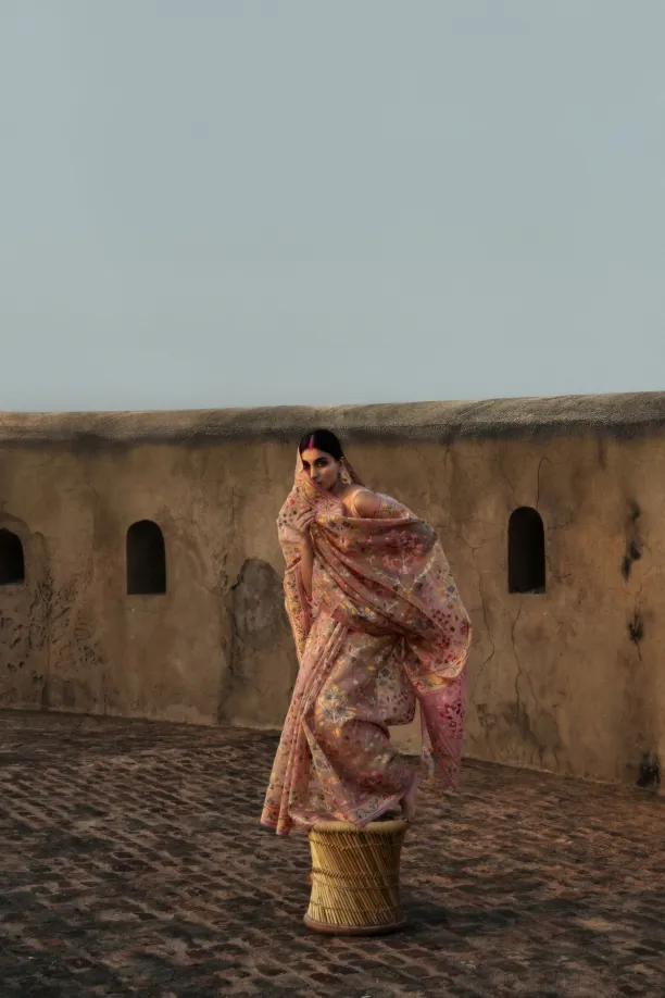 Petal Pink Banarasi Kora Saree