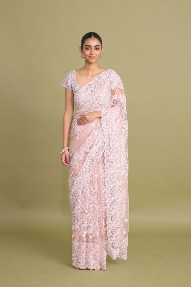 Blush Pink Net Saree