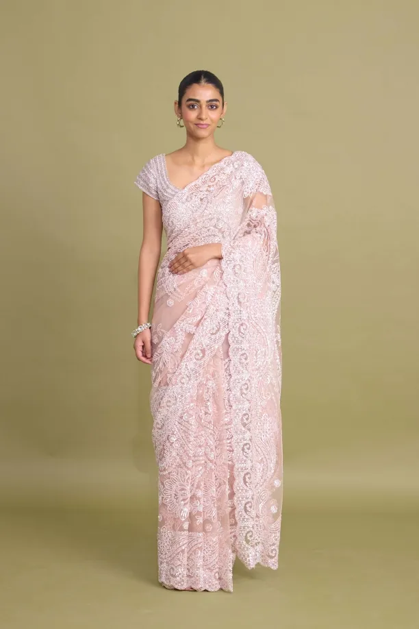 Blush Pink Net Saree