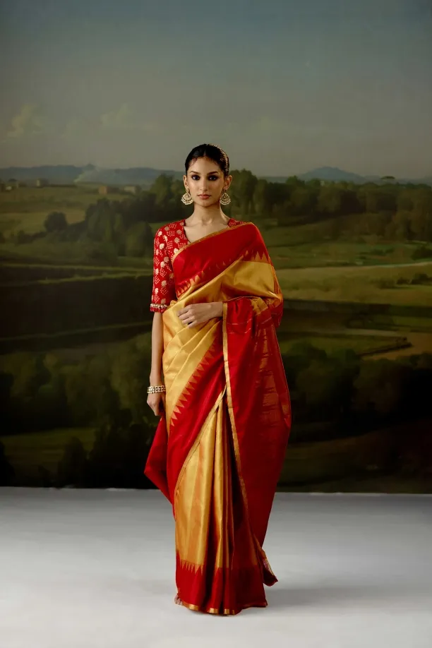 Red And Gold Tissue Silk Saree