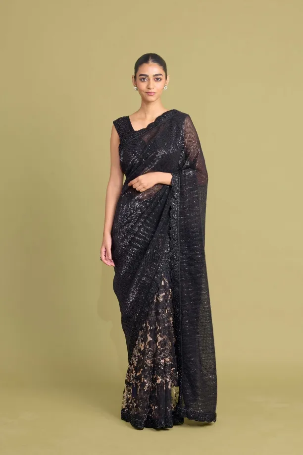 Charcoal Black Net Saree