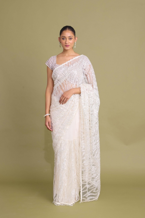 Sheer Net White Saree 