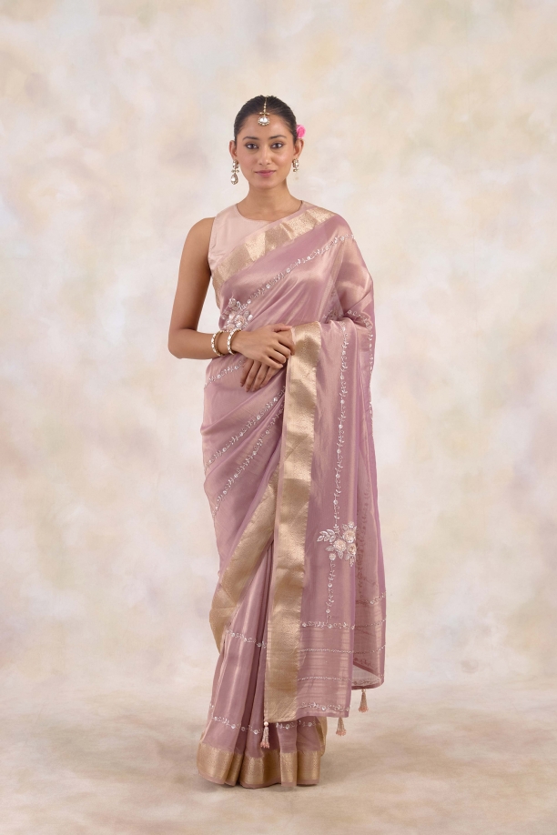 Mauve Pink Tissue Saree 