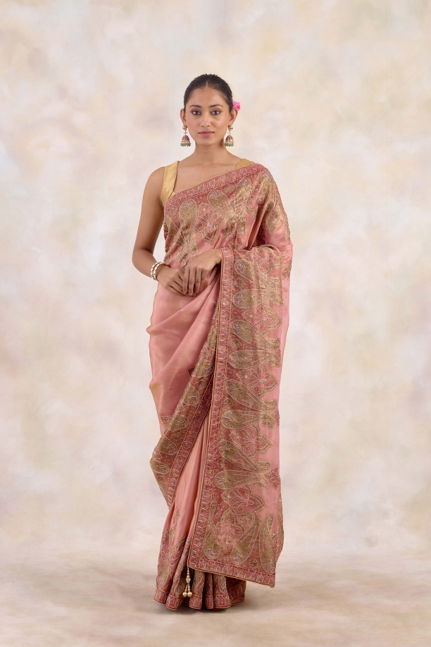 Dusty Coral Tissue Silk Saree