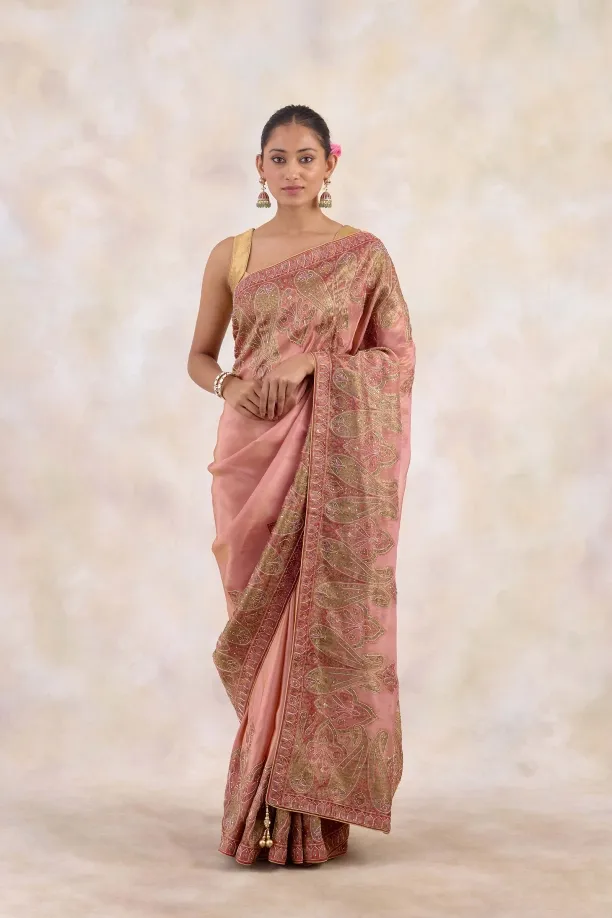 Dusty Coral Tissue Silk Saree