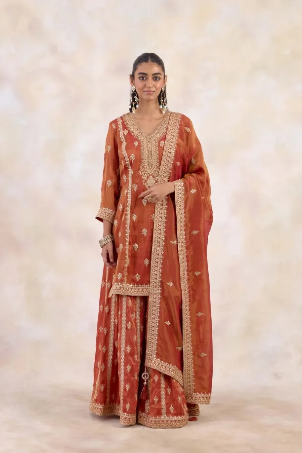 Rust Orange Tissue Sharara Set 