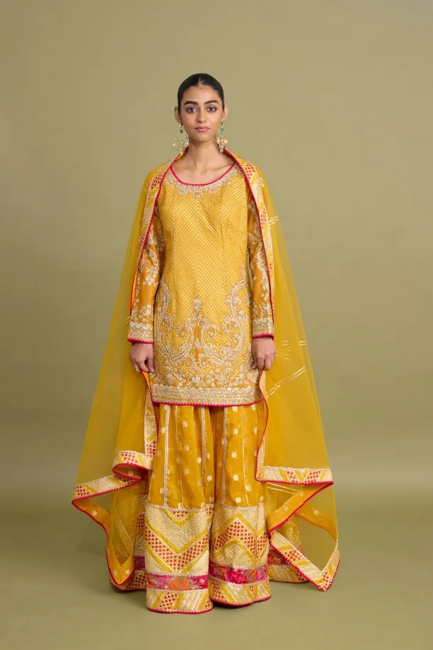 Honey Yellow Tissue-Organza  Sharara Set 