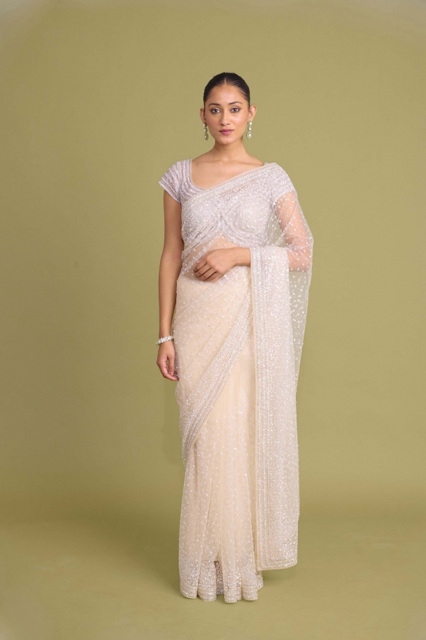 Soft cream net saree 