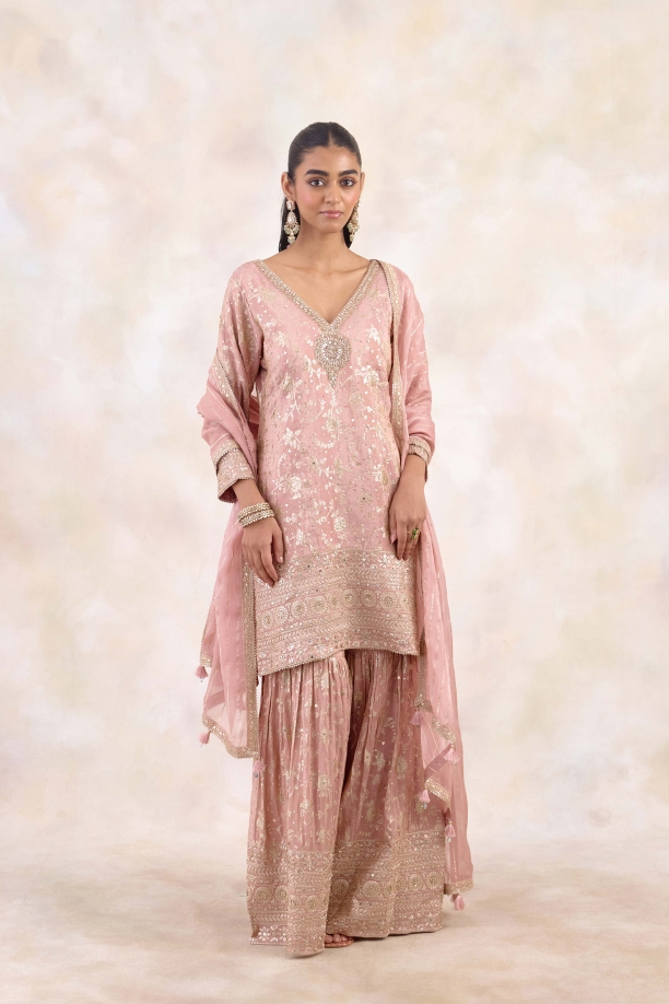 Blushed Sand Tissue Sharara Set 