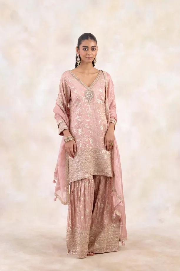 Blushed Sand Tissue Sharara Set 