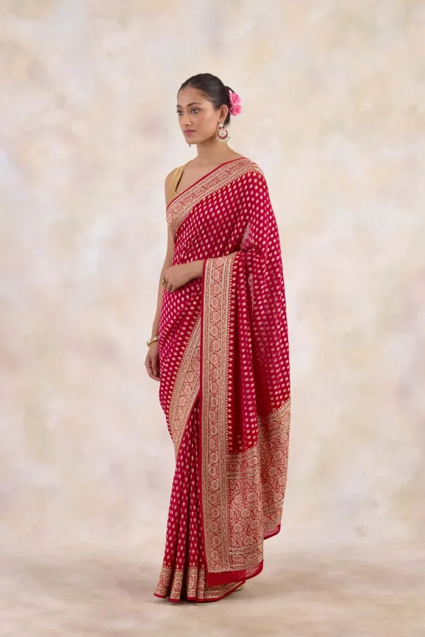 Rich Crimson Banarasi Georgette Saree
