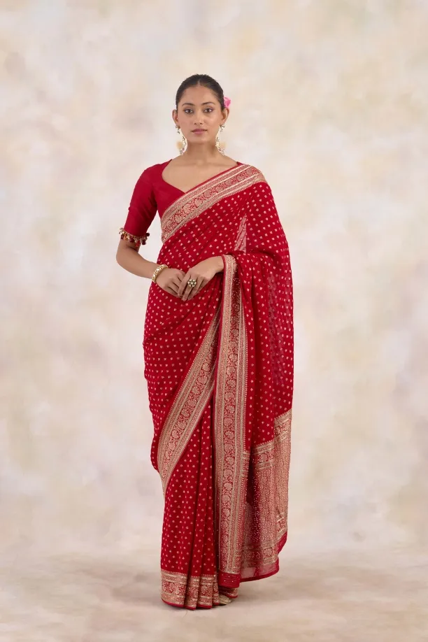Crimson Flame Georgette Saree