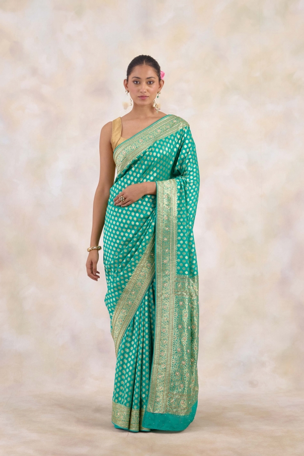 Turquoise Tussar Silk Saree 