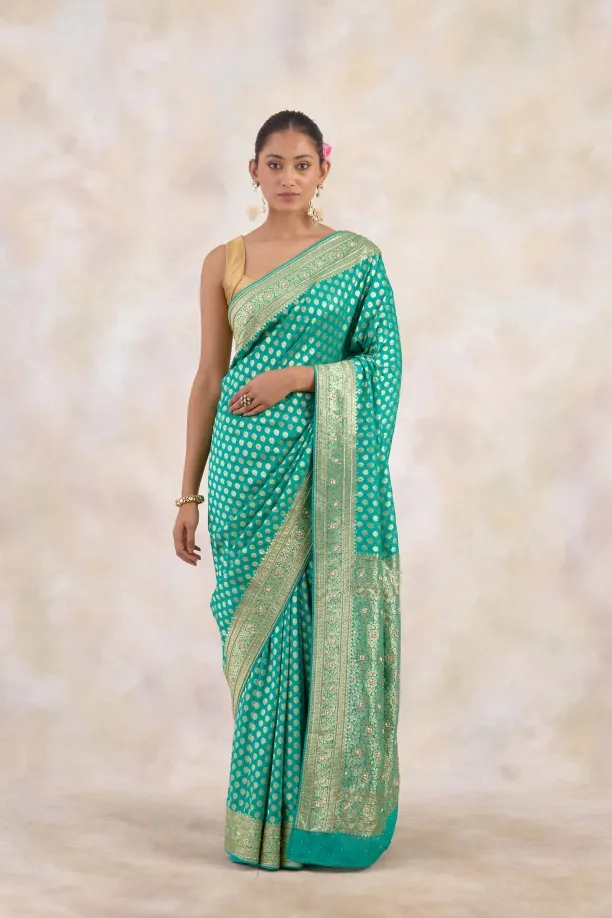 Turquoise Tussar Silk Saree 