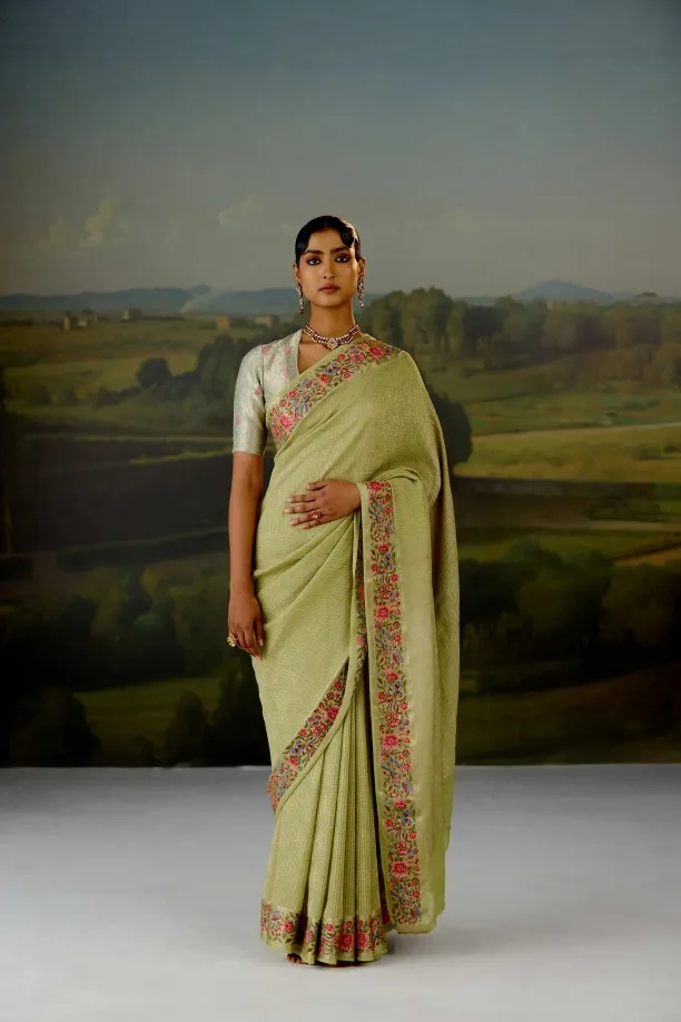 Pistachio Green Georgette Saree
