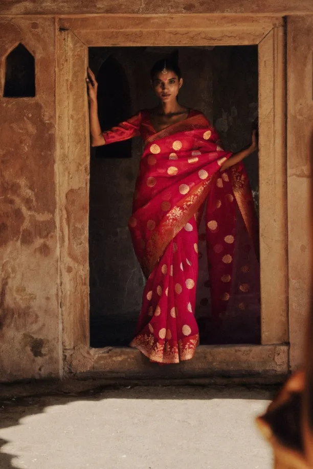 Rani Pink Banarasi Kora Saree