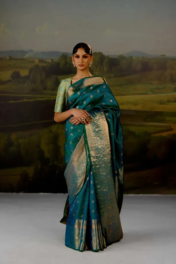 Teal Pure Silk Saree