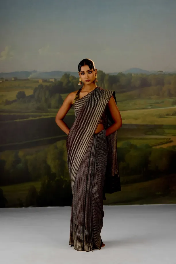 Mocha Brown Mysore Crepe Saree