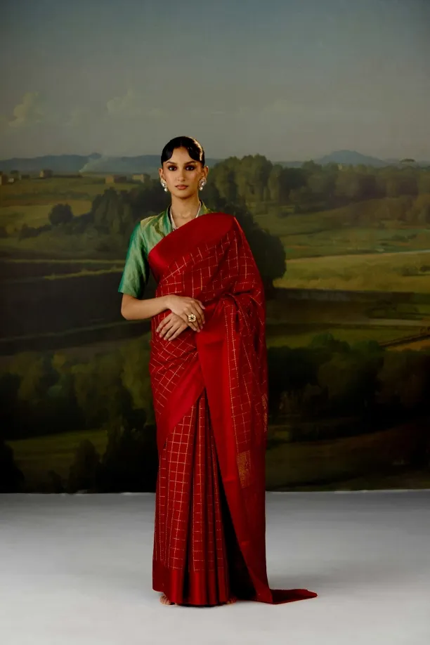 Deep Maroon Mysore Crepe Saree