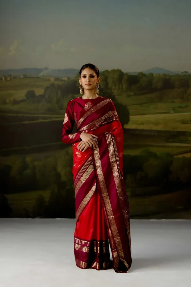 Cherry Red Kanjivaram Saree