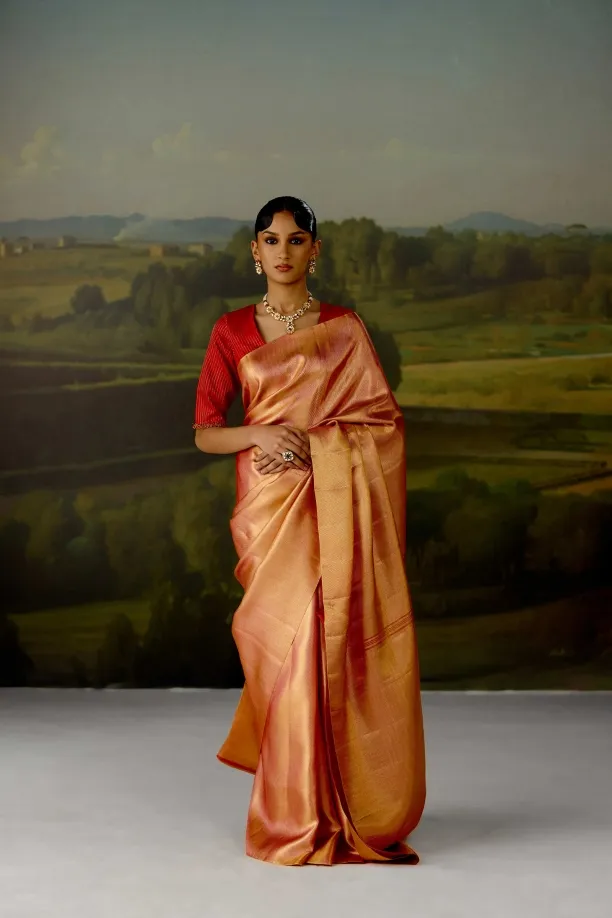 Orange Gold Tissue Silk Saree