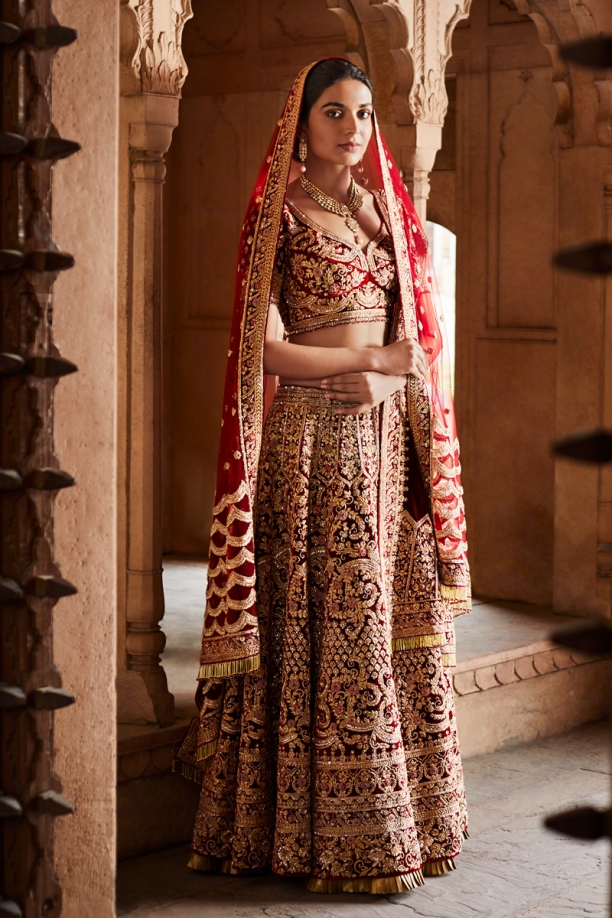 Maroon Embroidered Bridal Lehenga