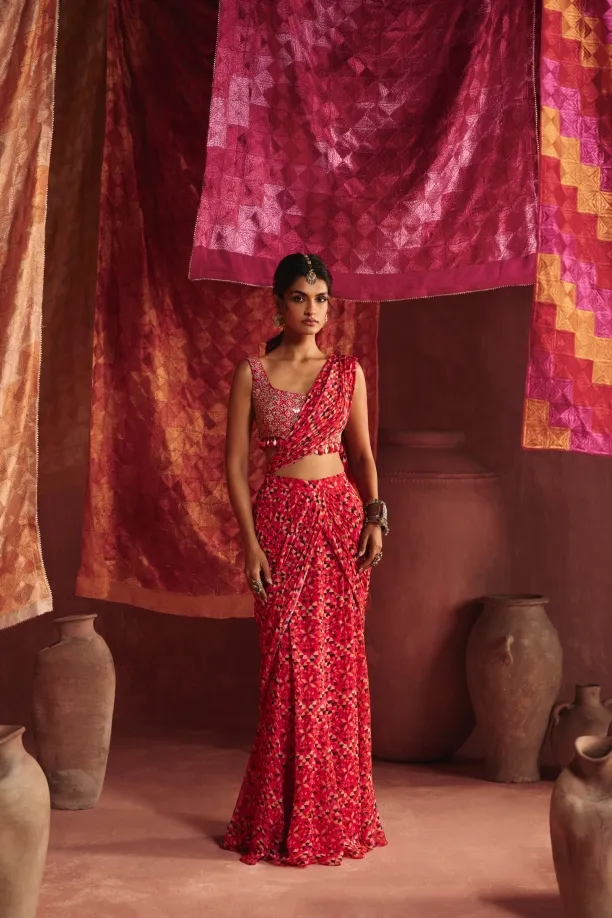 Rani Pink Georgette Drape Saree